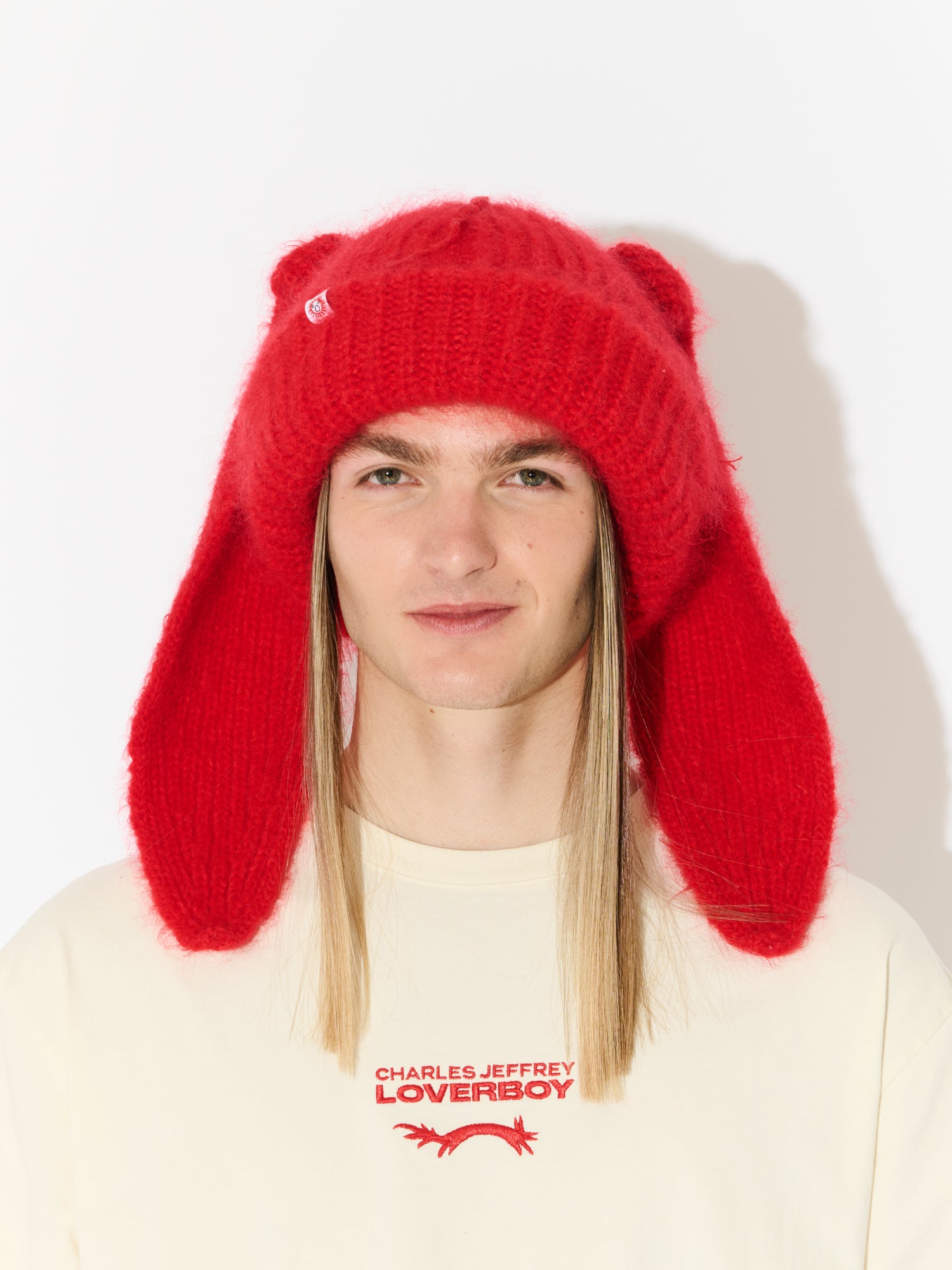MOHAIR CHUNKY RABBIT BEANIE in RED - Image 3