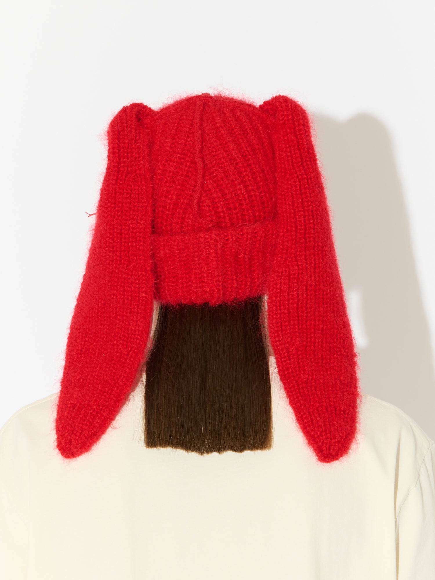 MOHAIR CHUNKY RABBIT BEANIE in RED - Image 5