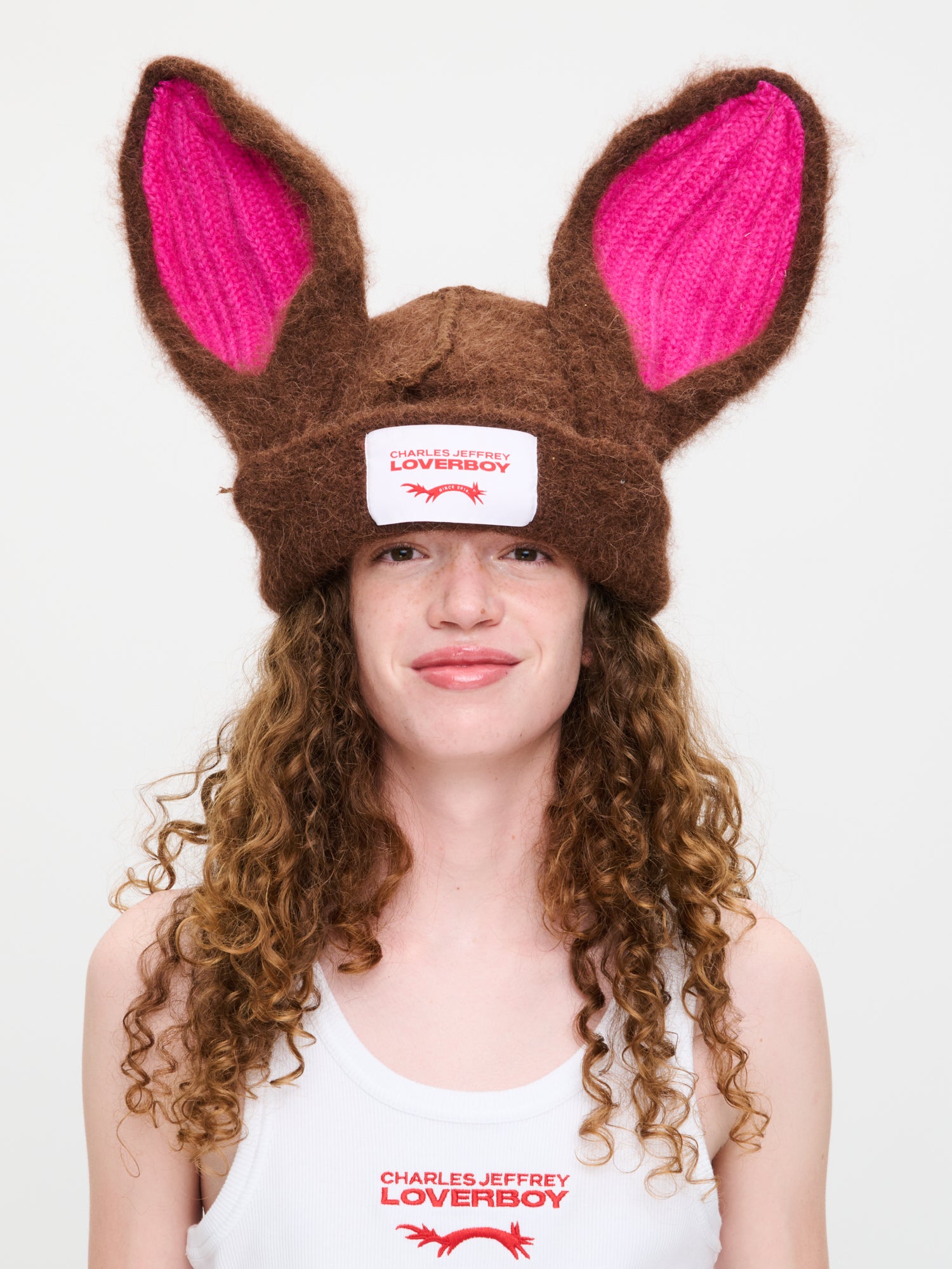 ARTISANAL RABBIT BEANIE in BROWN PINK - Image 3