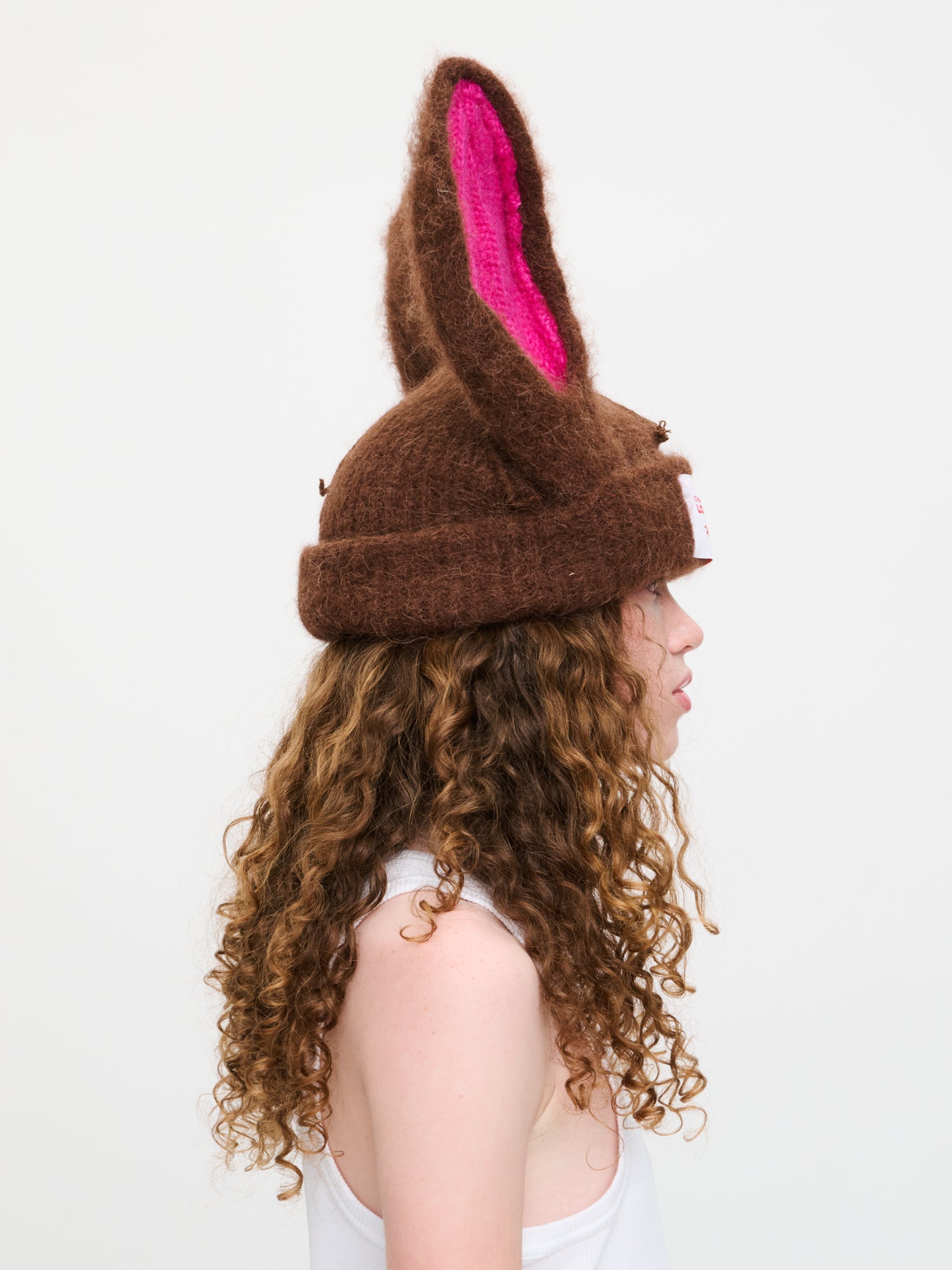 ARTISANAL RABBIT BEANIE in BROWN PINK - Image 4