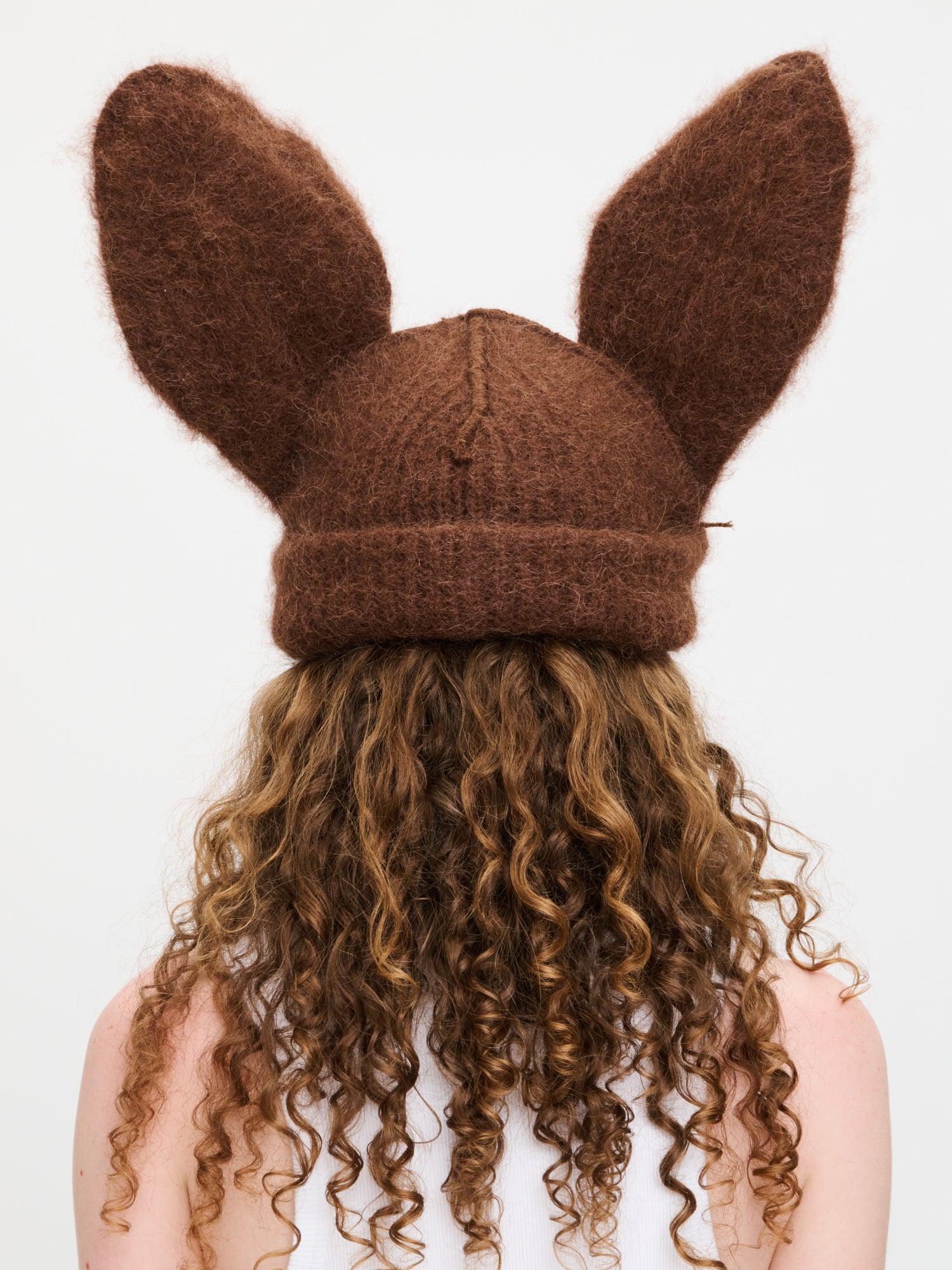 ARTISANAL RABBIT BEANIE in BROWN PINK - Image 5