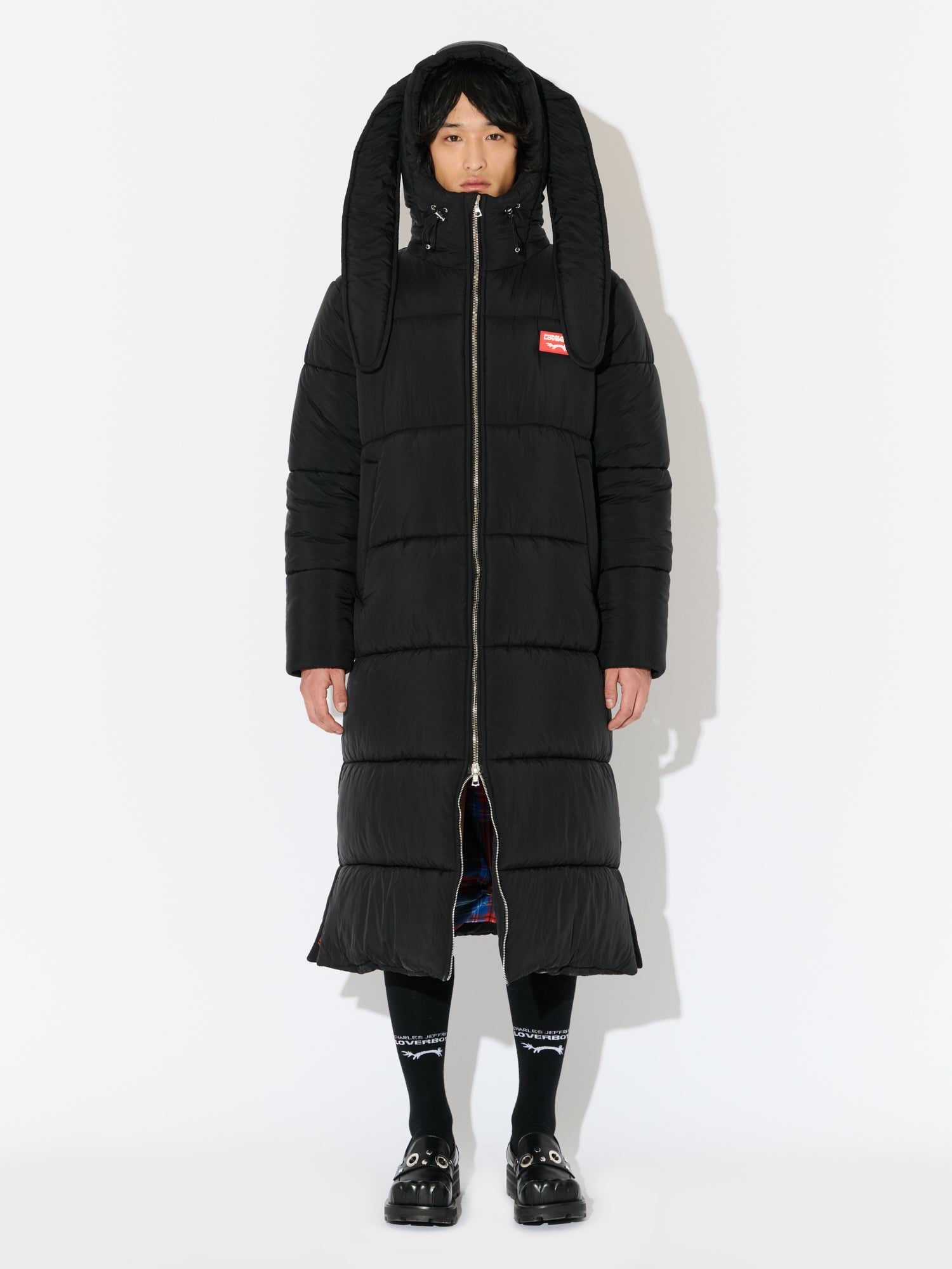 LONG BUNNY PUFFER JACKET in BLACK