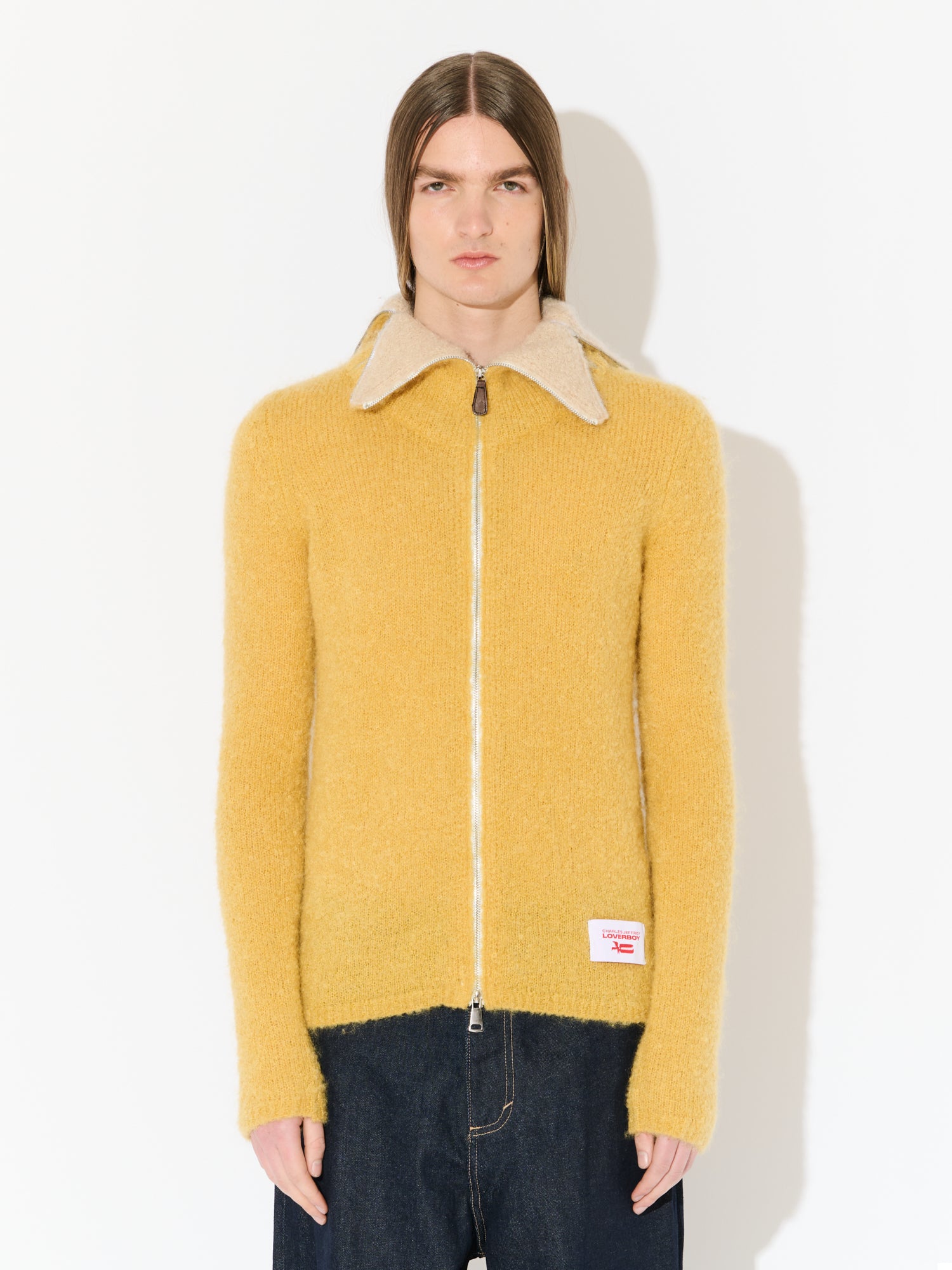 MOHAIR BANANA ZIP JUMPER in YELLOW ECRU