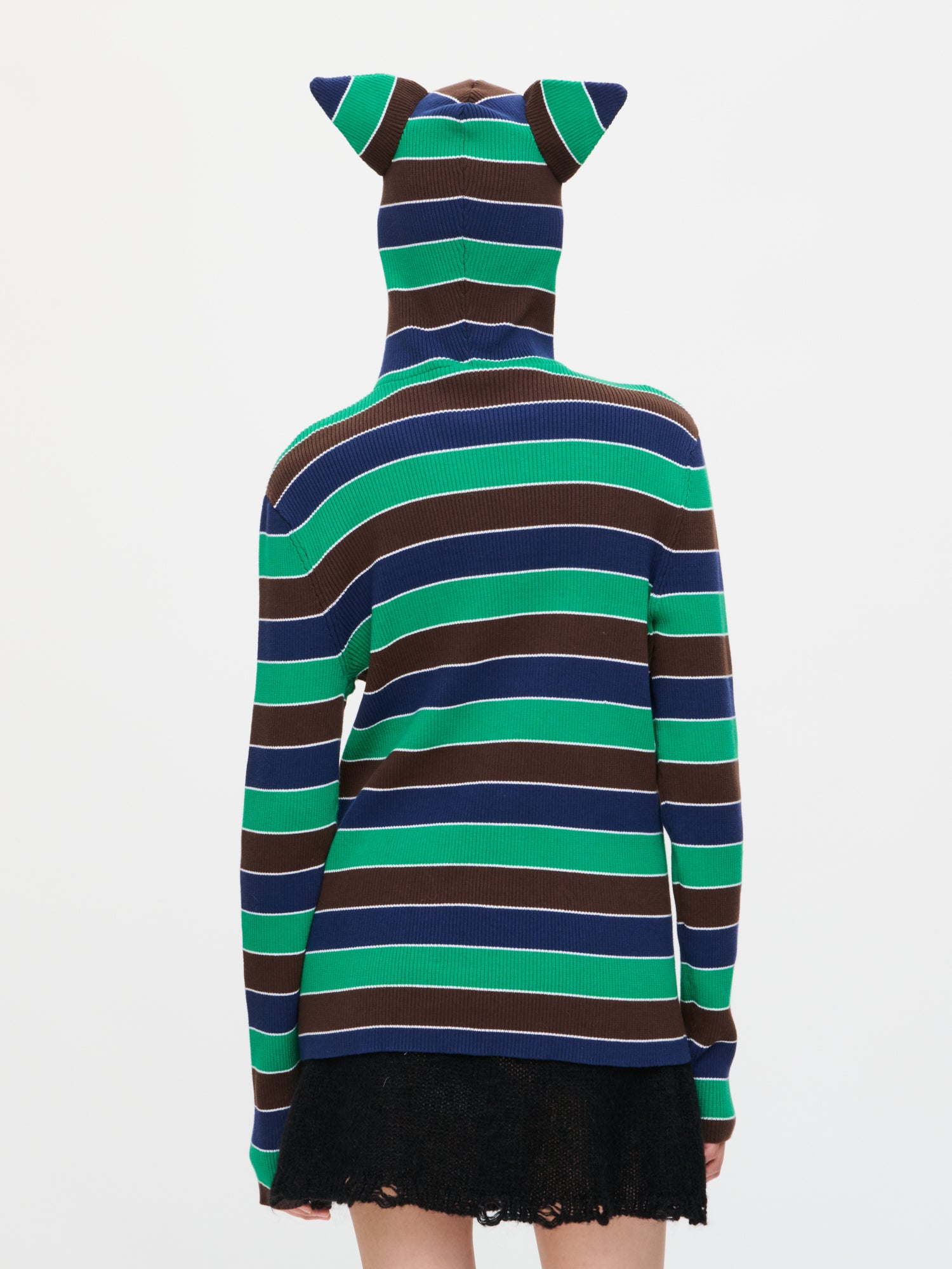RIBBED EARS BALACLAVA JUMPER in GREEN NAVY STRIPE - Image 8